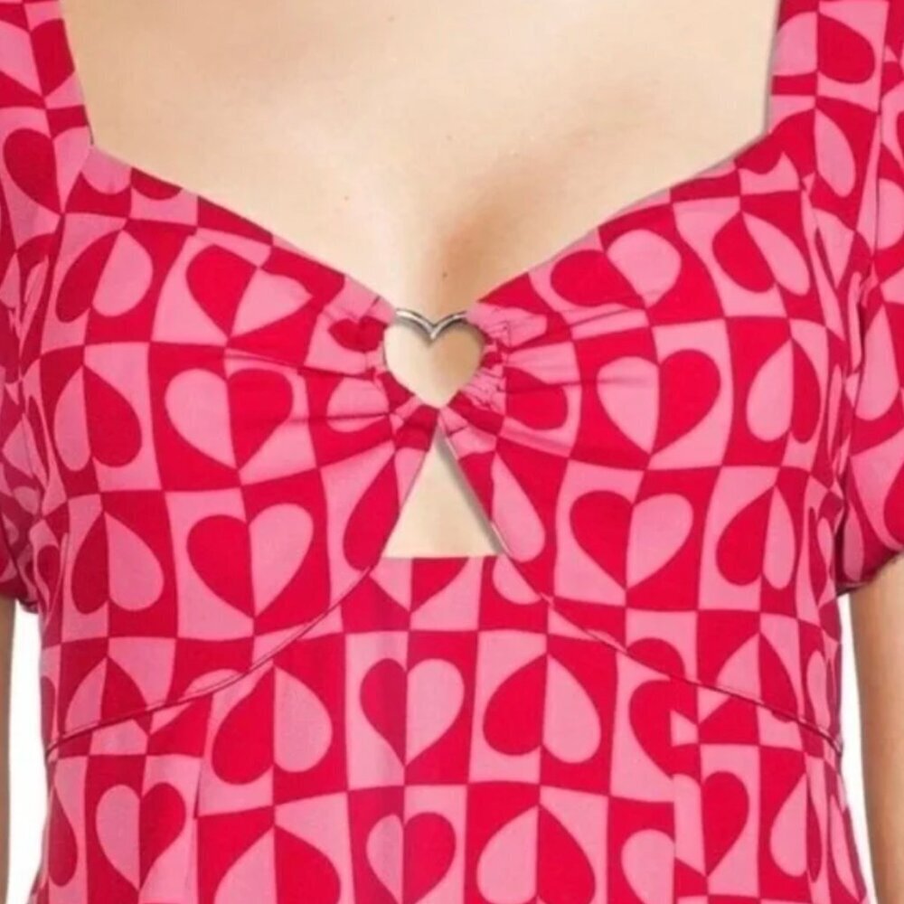 Maden NYC Valentine’s Pink & Red Heart Dress with Ballon Sleeves Large - Picture 3 of 8